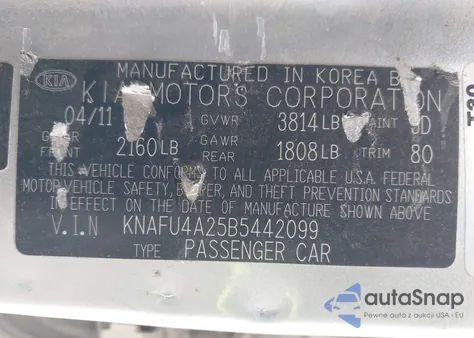 2011 Kia Forte Ex from USA, damaged, VIN KNAFU4A25B5442099